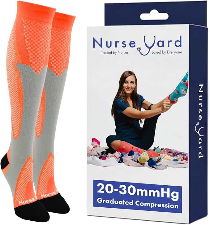 Nurse Yard Compression Socks for Nurses - Women & Men - 20-30mmHg Graduated Compression, Zero-Toe Compression, For Medical Staff, Nursing, Athletic Support Such As Running, Cycling, Hiking - 1 Pair