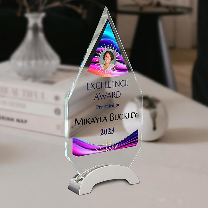 9 1/4" Personalized Glass Plaque for Awards and Trophies, Custom Award for Employee of the Month, Retirement, Leadership and Appreciation Gift P (Design 6)