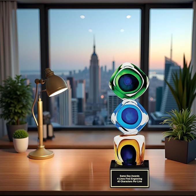 Hand-Blown Art Glass Award – Custom Engraved Elegant Award for Corporate, Sports Retirement Volunteer Recognition Leadership Personal Milestones Employee Gifts