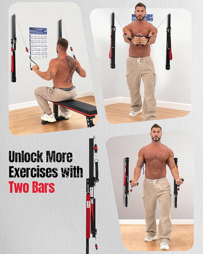 Cable Machine Home Gym, Wall-Mount Workout Equipment with Adjustable Resistance, Compact Fitness Equipment for Full Body Strength Training, Exercise Equipment with Smooth Pulley System