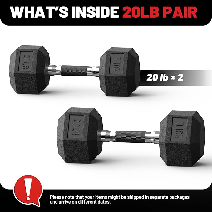 PAPABABE Hex Dumbbell Set with Rubber Grip 2.5-125lb, Odorless Rubber Coated Weight Fixed Dumbbells Set of 2, Weights for Women at Home, Hand Weights for Home Gym & Strength Training,Pesas Para Ejercicios