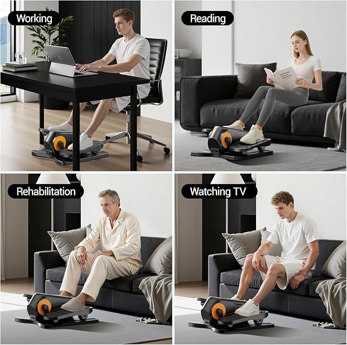 Under Desk Elliptical Machine, Electric Leg Exerciser as Seen on Tv for Seniors, Quiet Portable Seated Pedal Exerciser with Remote Control, 12 Speeds, Auto & HR Mode for Home Office