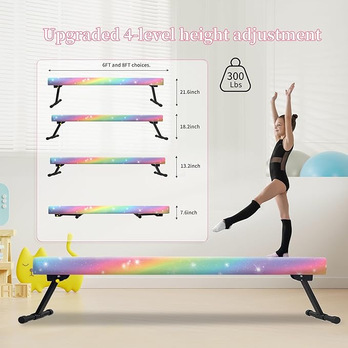 EL&IT·Wings 6FT/8FT Gymnastic Balance Beam for Kids, Adjustable Balance Beam with Leg, High and Low Level Floor Beam, Gymnastics Equipment for Home and Gym Center