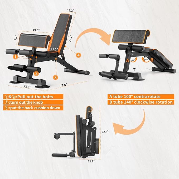 Adjustable Weight Bench multi-function Workout Bench for Home Gym,Foldable Incline Decline Benches for Full Body Workout 660LBS