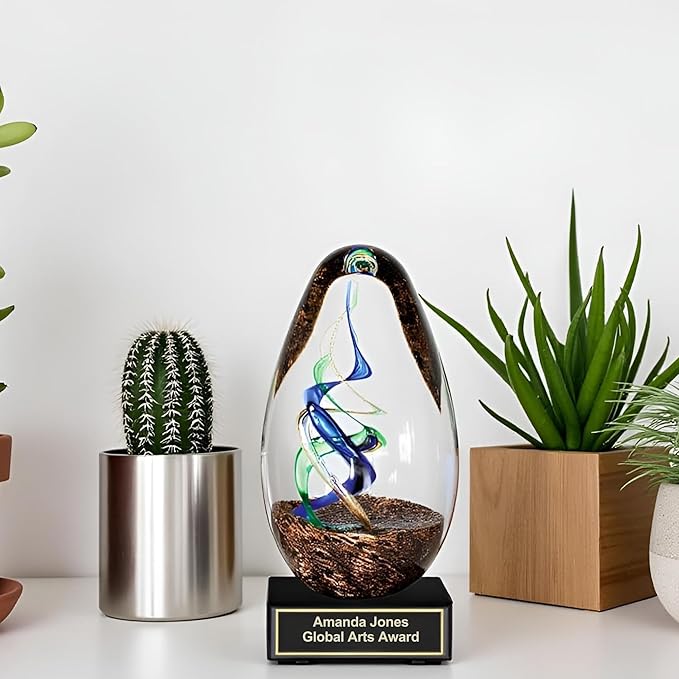 Hand-Blown Art Glass Award – Custom Engraved Elegant Award for Corporate, Sports Retirement Volunteer Recognition Leadership Personal Milestones Employee Gifts