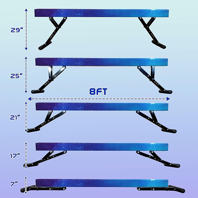PreGymnastic 8FT Balance Beam, Raised Gymnastics Beam for Kids Ages 3-12, Home Gym Equipment for Training, Adjustable Balancing Beam Indoor, Off-Ground Competition Style