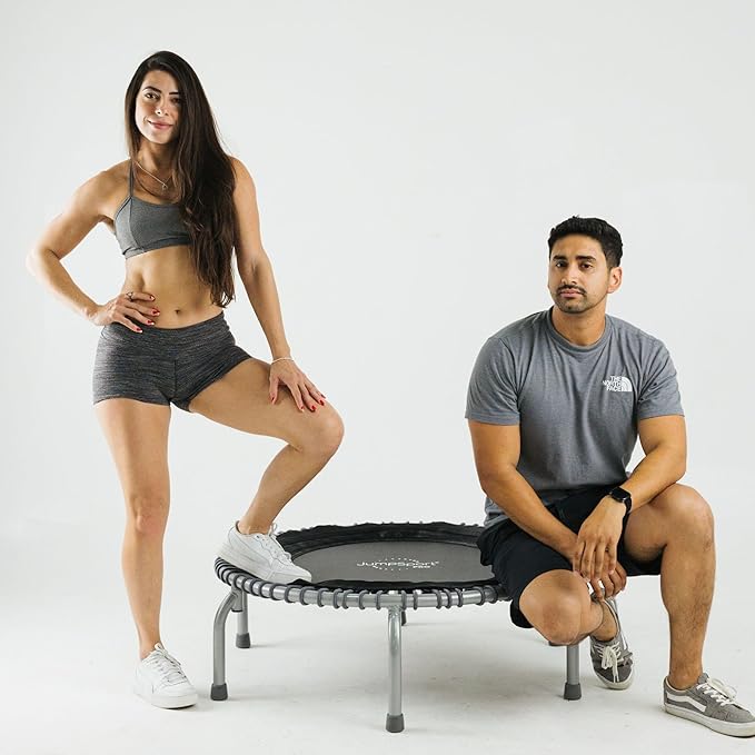 JumpSport 350 PRO Fitness Trampoline, Cardio Workout, No-Tip Arched Legs Home Gym Equipment, Adjustable Bungees & 60 Day Trial Video