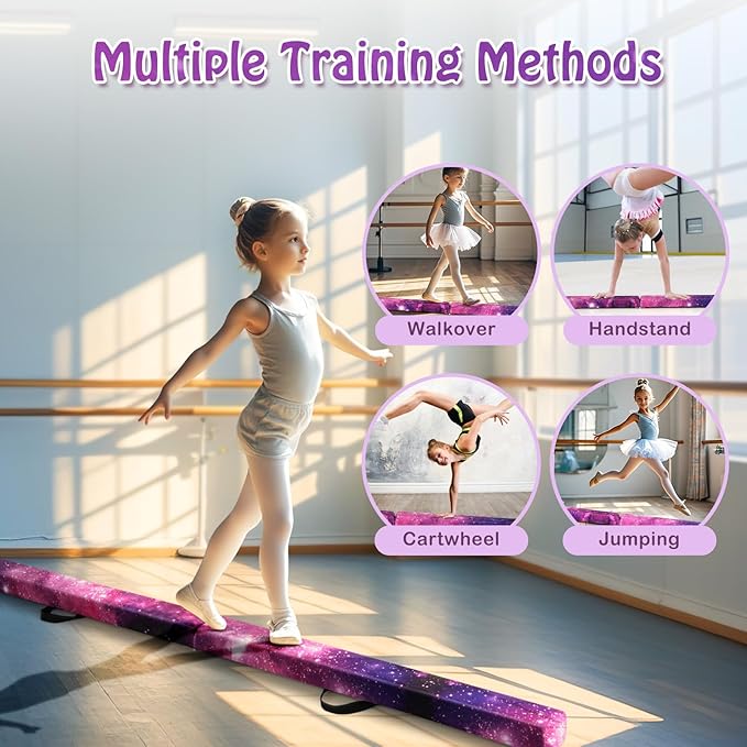 Giantex 7FT/8FT/9FT Balance Beam, Folding Gymnastics Beam w/Carry Handles, Floor Foam Gymnastics Equipment for Kids, Non Slip Rubber Base for Exercise, Practice & Professional Home Training