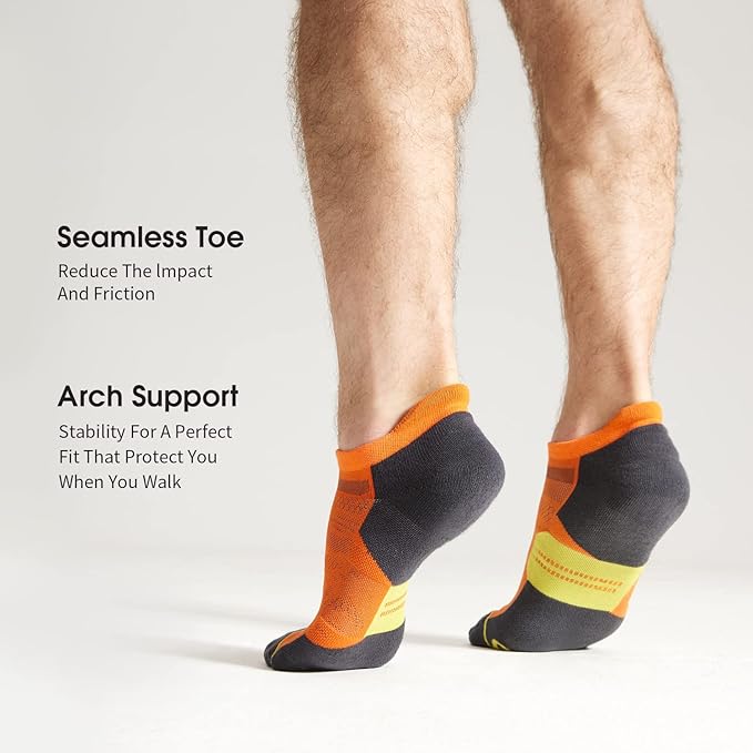 CS CELERSPORT 6 Pack Men's Running Ankle Socks with Cushion, Low Cut Athletic Tab Socks