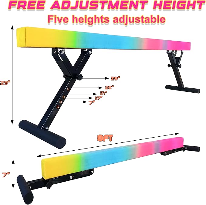 Adjustable Balance Beam for Kids, 8FT Gymnastics Beam with Anti-Slip Legs, High and Low Floor Beam for All Gymnastics Levels, Professional Gymnastic Equipment for Home, Gym Center