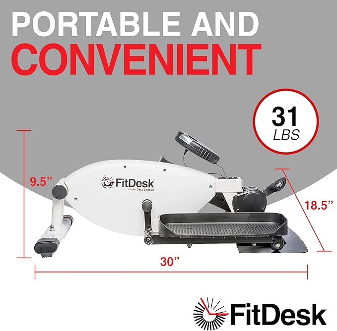 FitDesk Under Desk Bike Exercise Machine, Compact Magnetic Pedal Exerciser, Mini Elliptical, Quiet Seated Cardio Trainer for Home Office Workouts, Adjustable Resistance Bike for Desk Fitness