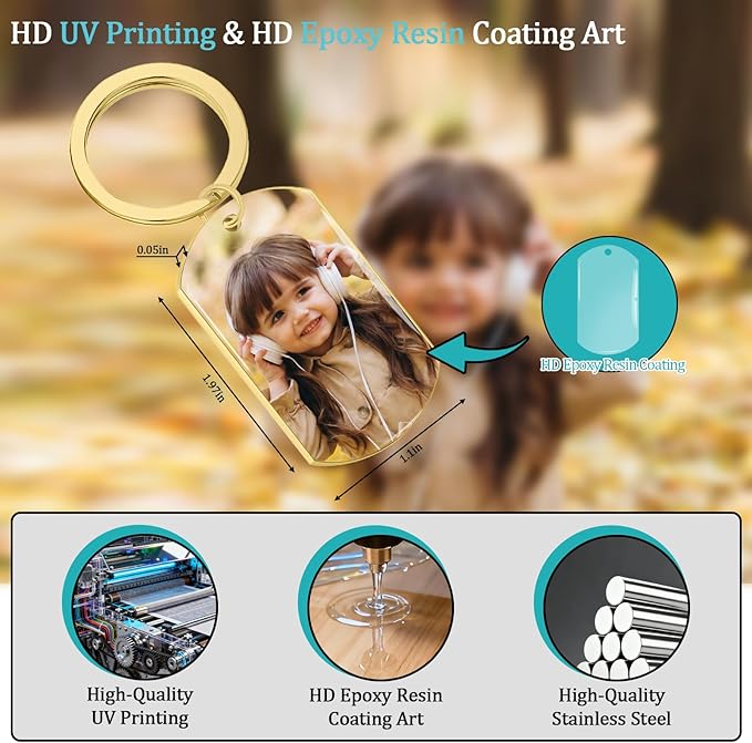 QYH Custom Keychain with Picture - Personalized Key Chain Laser Engraved Photo Text Gold Keychains Customized Gifts for Men