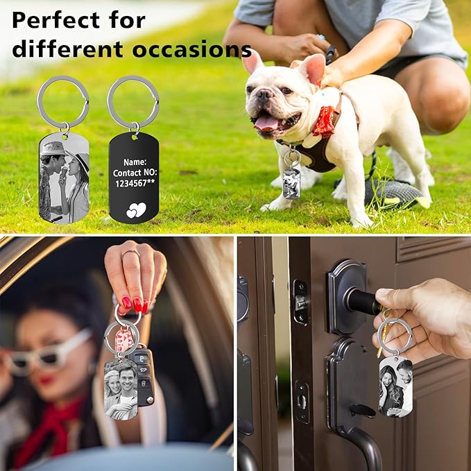 Personalized Keychain with Engraved Photo & Text Customized Custom Gift for Boyfriend, Girlfriend Valentine's Day gift