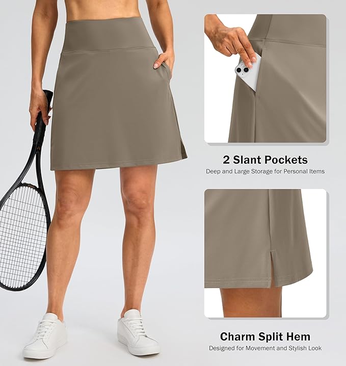 SANTINY 18" Skorts for Women 3 Pockets High Waist Long Athletic Tennis Skirt Golf Skort for Casual Summer Travel