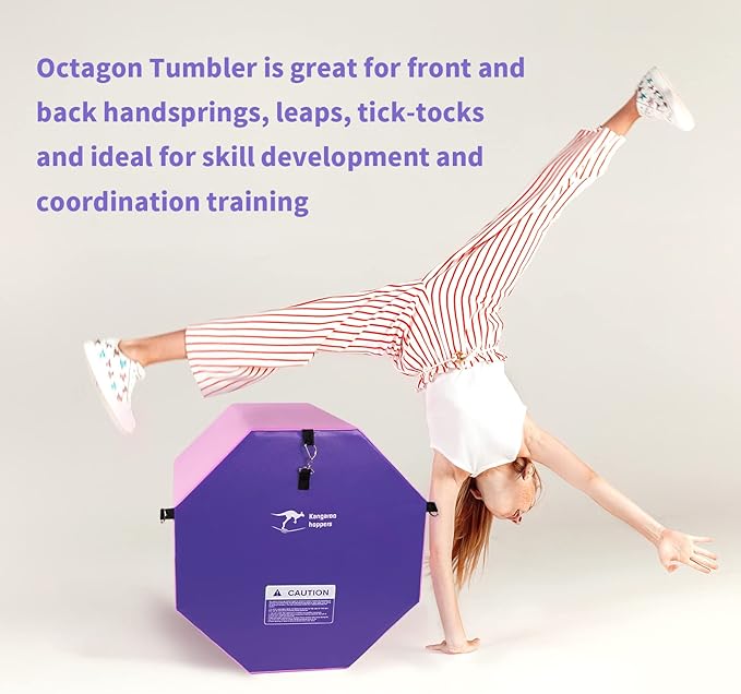 Kangaroo Hoppers Gymnastics Octagon Tumble Mat 24"x26" / 19"x23" with Carrying Handles, Somersault Backbend Tumbling Trainer for Home Gym Exercise