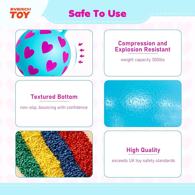 EVERICH TOY Hopper Ball,15In Sit On Bouncy Balls with Handle, Purple Heart Girls Toys for Indoor Outdoor Active Play Toys, Inflatable Christmas Hopping Toy for Girls Boys Gifts 3 4 5 6 7 Yr Old