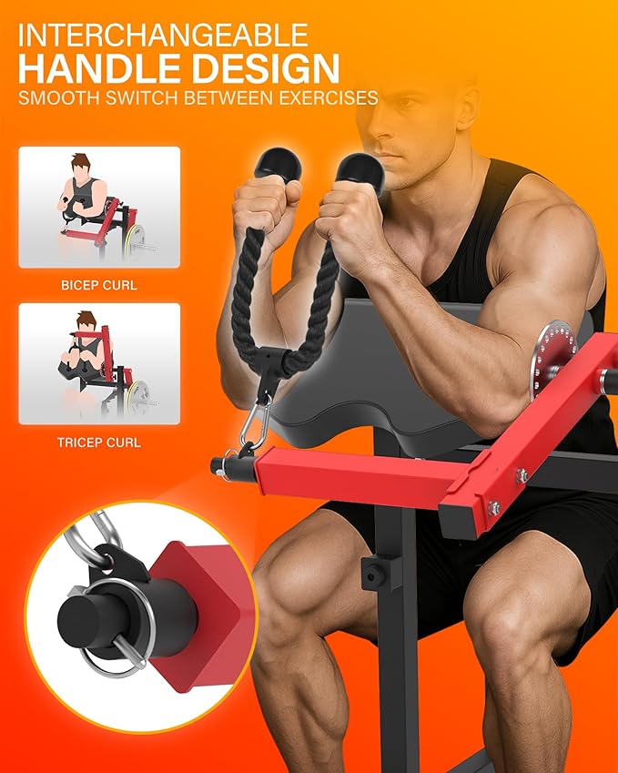 HVO Bicep Tricep Curl Machine: Adjustable Preacher Arm Bicep Curl and Tricep Extension Machine Plate Loaded Exercise Equipment for Home Gym