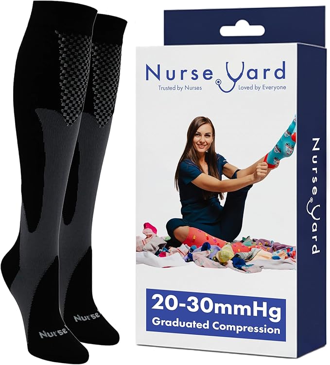Nurse Yard Compression Socks for Nurses - Women & Men - 20-30mmHg Graduated Compression, Zero-Toe Compression, For Medical Staff, Nursing, Athletic Support Such As Running, Cycling, Hiking - 1 Pair