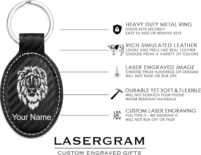 LaserGram Oval Keychain, Quad, Personalized Engraving Included (Carbon Fiber Black with Silver)