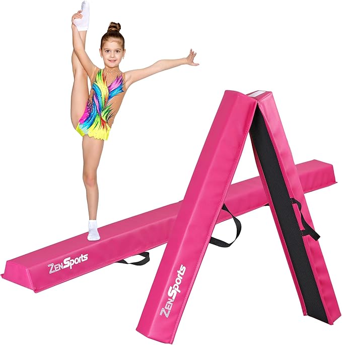 ZENY 6ft Folding Gymnastics Balance Beam Foam Floor Balance Beam Bar with Anti-Slip Base Walking Beams Home Gymnastics Equipment for Kids Adults