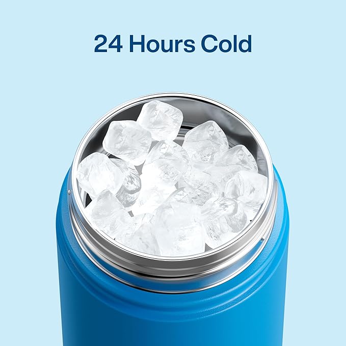Kids Insualated Water Bottle with Straw - 12oz Stainless Steel Water Bottle with Dual Spouts, Leak-Proof, BPA-Free, Double Wall Vacuum Keeps Cold for 24 Hours for Sports, Travel, School (Celtic Blue)