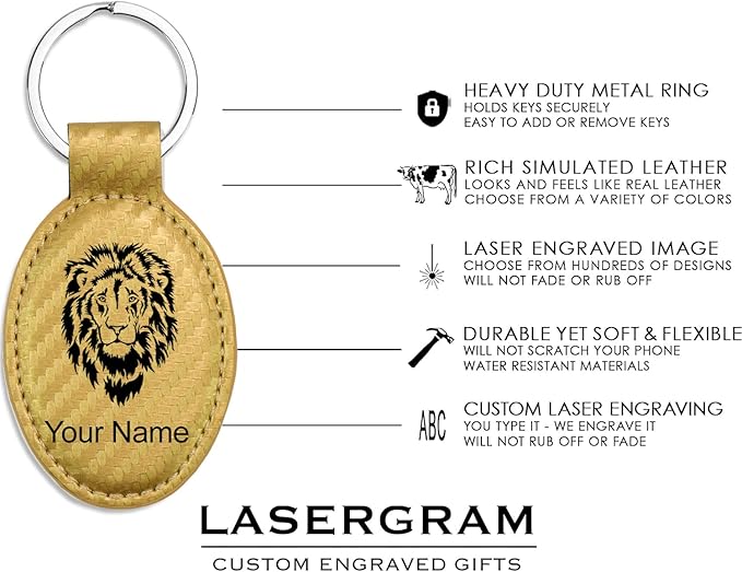 LaserGram Oval Keychain, Quad, Personalized Engraving Included (Carbon Fiber Gold)