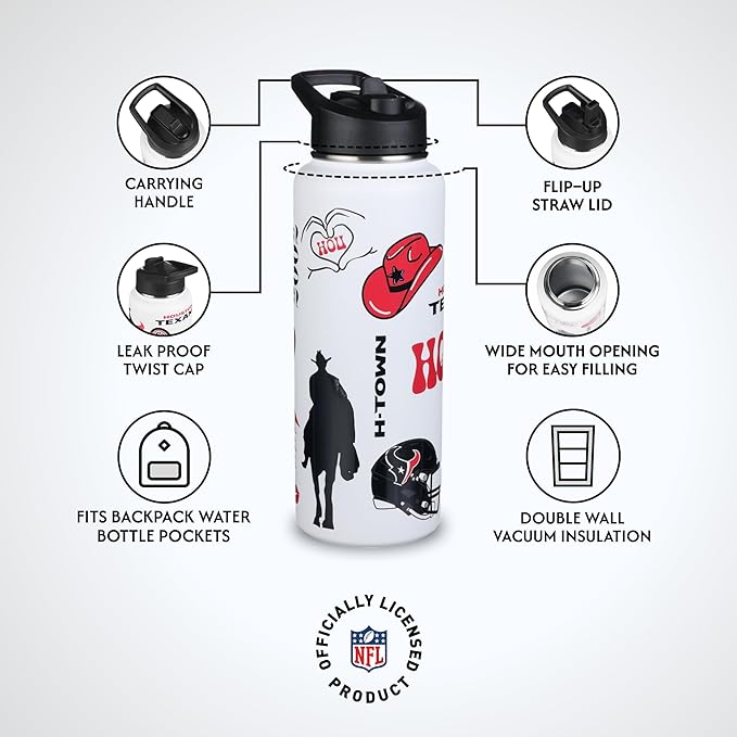 The Memory Company Officially Licensed NFL 34oz Water Bottle - Premium Stainless Steel Double-Wall Insulated, Leakproof Design