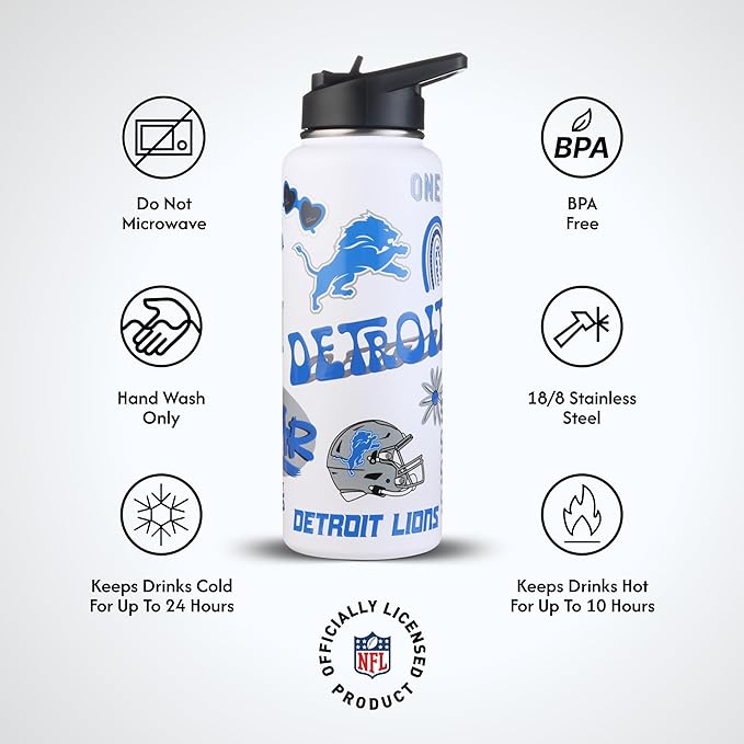 The Memory Company Officially Licensed NFL 34oz Water Bottle - Premium Stainless Steel Double-Wall Insulated, Leakproof Design
