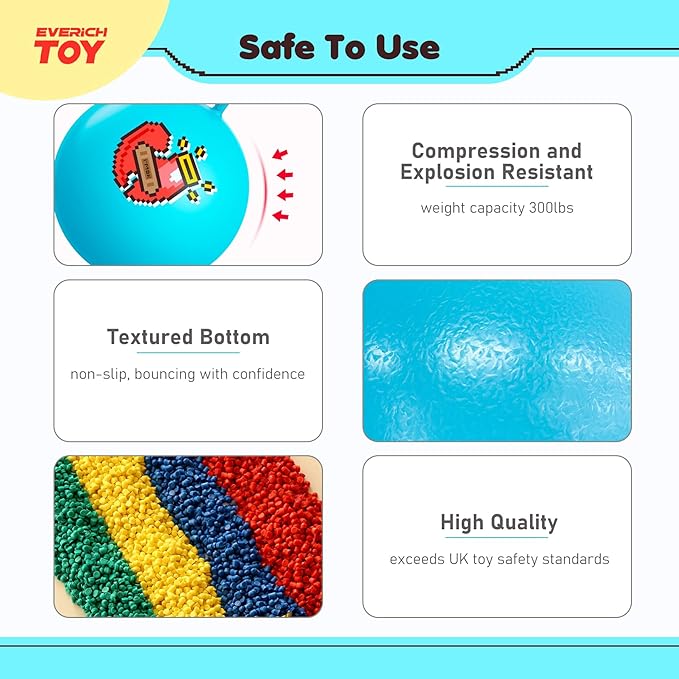 EVERICH TOY Hopper Ball for Kids, 18In Ride On Bouncy Ball with Handle, Blue Heart Girls Toys for Indoor Outdoor Active Play Toys, Best Christmas Girls Boys Gifts for 4 5 6 7 8 Yr Old