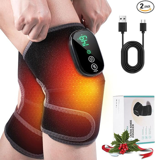 Cordless Knee Heating Pad, Newly 4 Vibration Motors Knee Massager, 3-in-1 Heated Knee Brace with 5 Heat Levels and 5 Massage Modes, Heated Knee Massager Brace, Birthday Gifts for Dad & Mom (2 PCS)