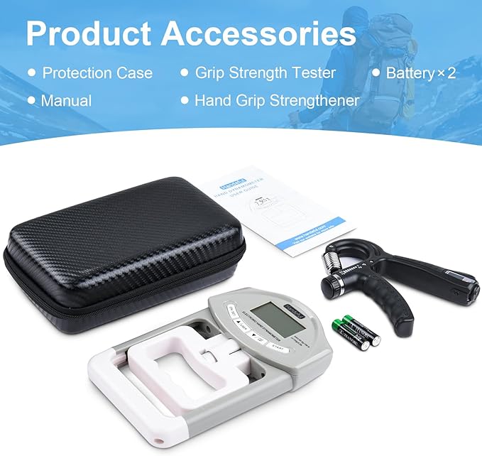 Electronic Grip Strength Tester Set With Adjustable Hand Gripper, Hand Dynamometer, Protection Case – Precision Training for Rehab, Fitness, and Home Gym