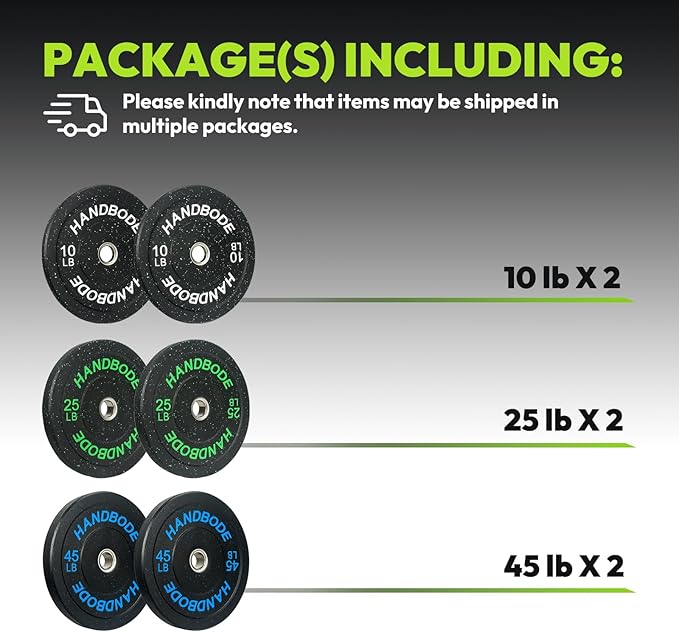 2-Inch Weight Plates High Bounce, Olympic Bumper Plate Set 45/100/160/190/260/300lb, Colored Weight Plates Set for Home Gym, Barbell Weights Rubber Strength Training Plate for Weight Lifting