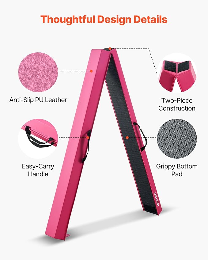 VEVOR 8FT Balance Beam for Kids, 200-350LBS Stable Support Gymnastics Floor Beam with Non-Slip Mat, Wood-Core/EVA Gymnastics Training Equipment with Anti-Slip Bottom & Carry Bag for Home Gym