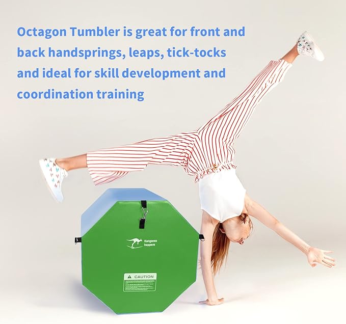 Kangaroo Hoppers Gymnastics Octagon Tumble Mat 24"x26" / 19"x23" with Carrying Handles, Somersault Backbend Tumbling Trainer for Home Gym Exercise