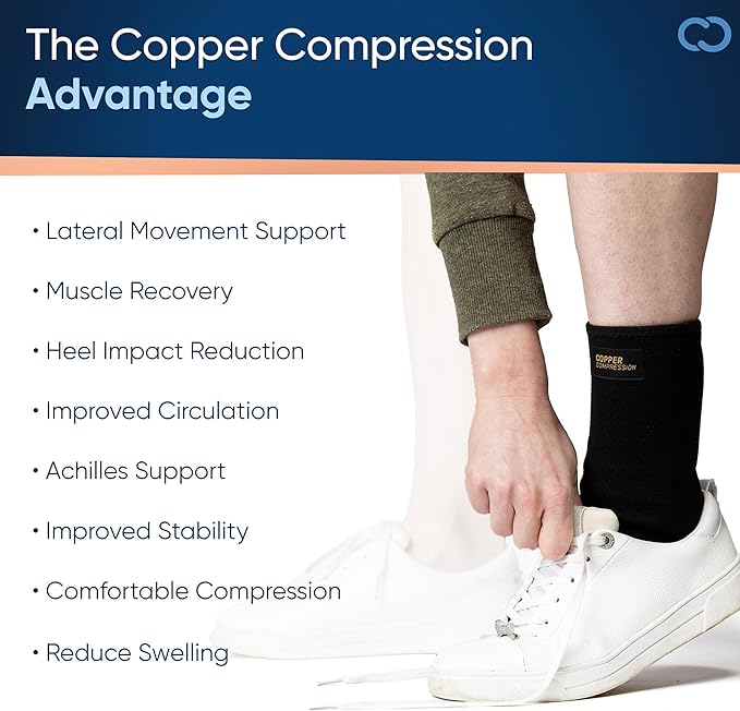 Copper Compression Achilles Support Sock – Silicone Gel Support for Tendonitis, Injury Recovery & Pain Relief – Lightweight, Breathable Compression for Swelling & Circulation – Wear Day & Night – S/M
