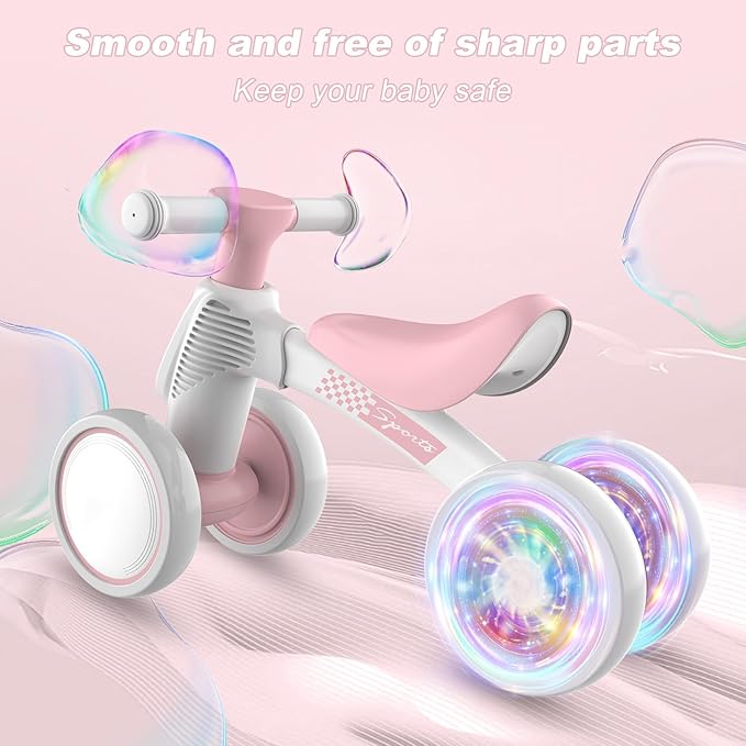 Colorful Lighting Baby Balance Bike Toys for 1 Year Old Girl Gifts, 10-36 Month Toddler Balance Bike, No Pedal 4 Silence Wheels & Soft Seat First Bike, One Year Old Girl Birthday Gifts