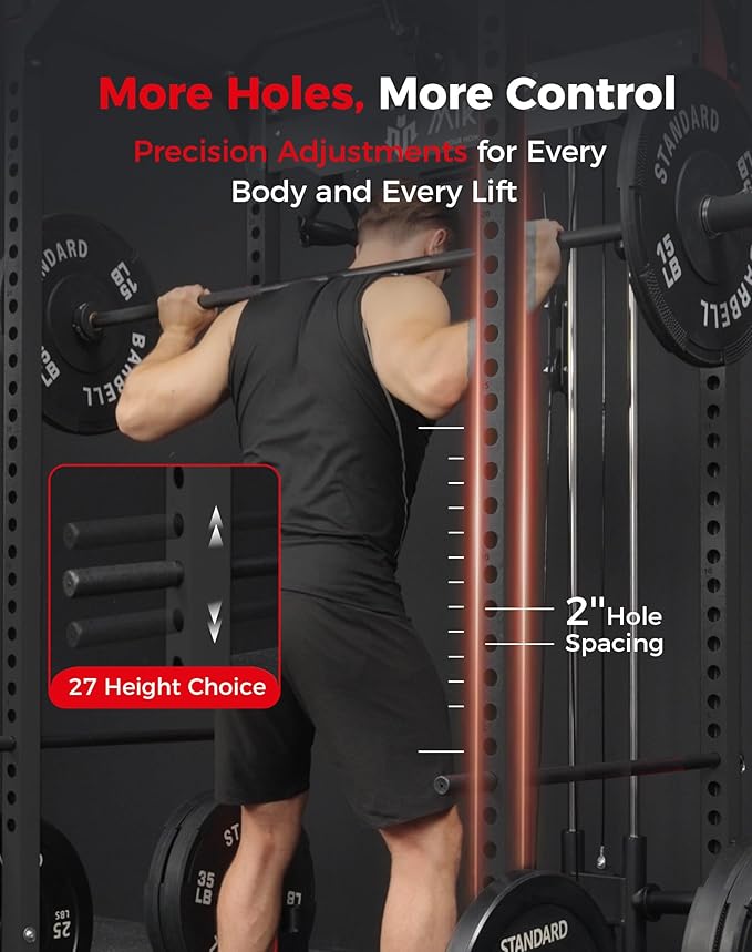 Mikolo Power Cage, Power Rack with LAT Pulldown, 1200 Pounds Capacity Workout Cage with More Training Attachments, Squat Rack for Home Gym, F4 Versions