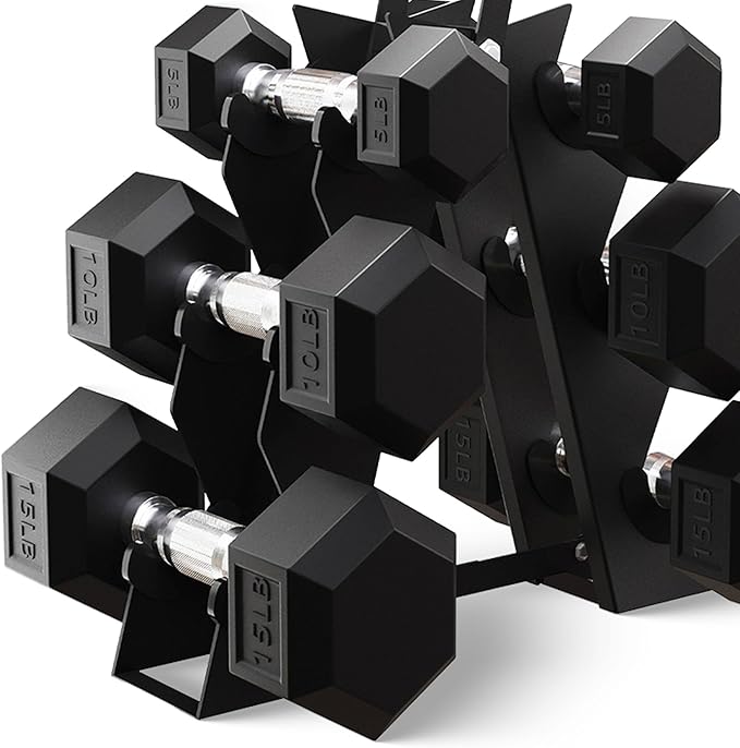 BalanceFrom Premium Rubber Encased Hex Dumbbell Sets, 46LBS Set, 60LBS Set, 100LBS Set