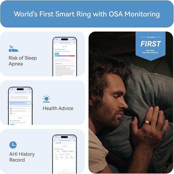 RingConn Gen 2, World’s First Smart Ring with Sleep Apnea Monitoring, No APP Subscription, 12-Day Battery Life, Stress/Heart Rate/Women's Health Tracker, Android & iOS Compatible (Gold, Size 6)