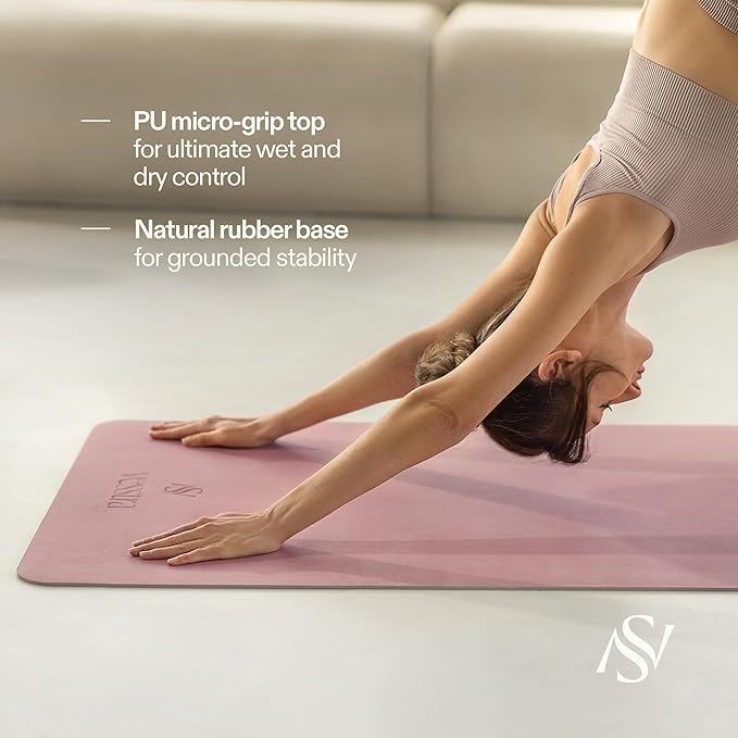 Premium Yoga Mat – Natural Rubber Non-Slip Fitness & Pilates Mat with PU Grip Surface, Carrying Strap Included, Sweat-Resistant, Durable Support, 4mm Thick, 72"x27" for Yoga, Pilates, Gym and Home Workouts
