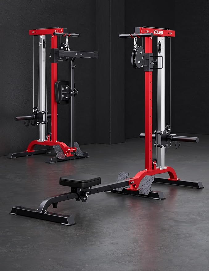 Cable Machine Home Gym 2 in 1, Rowing Machine & LAT Pulldown Station with High/Low Pulley, 450 Lbs Loaded, Foldable Compact Design, Includes LAT Bar & Tricep Rope