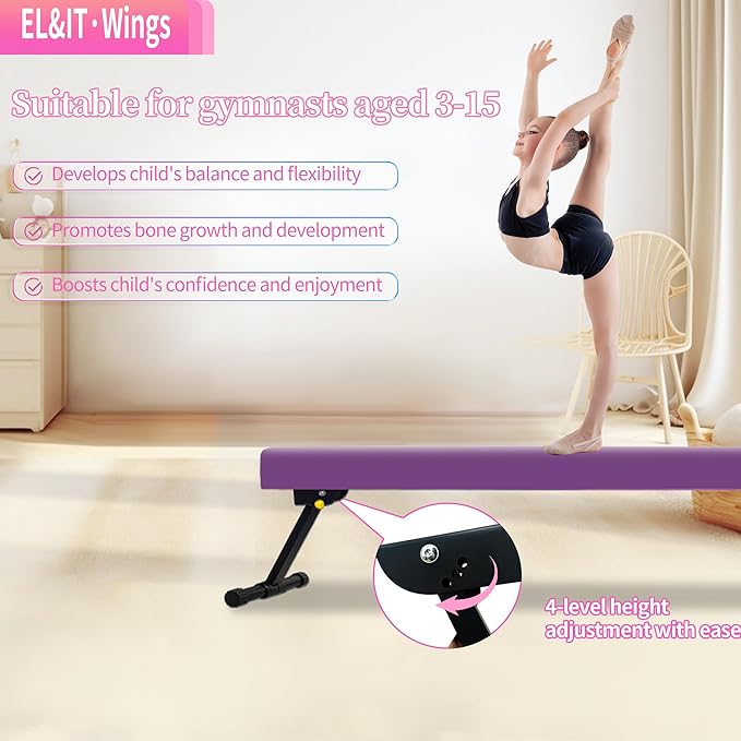 EL&IT·Wings 6FT/8FT Gymnastic Balance Beam for Kids, Adjustable Balance Beam with Leg, High and Low Level Floor Beam, Gymnastics Equipment for Home and Gym Center