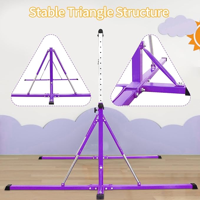 Gymnastics Bar for Kids Ages 3-15, 35" to 60" Adjustable Height, 4FT Wide Base - Professional Kip Bar with 360° Stability & Fiberglass Crossbar, Easy Fold&Solid Design for Home Training