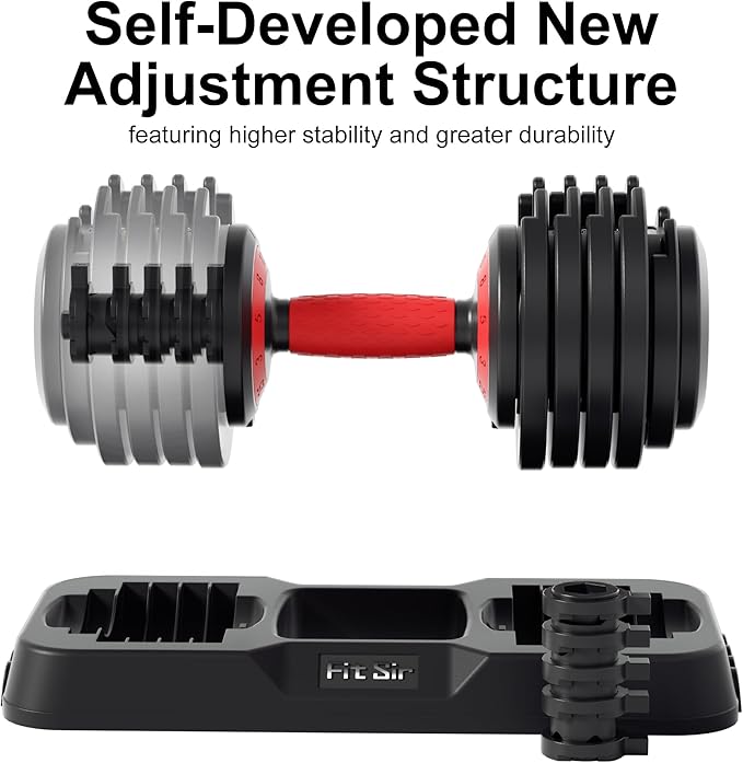 25/55LB Adjustable Dumbbell Set,10 in 1 Free Weights Dumbbell with Anti-Slip Texture Handle,1 Sec Speed Adjustment Men/Women Gym and Home Strength Training Equipment.