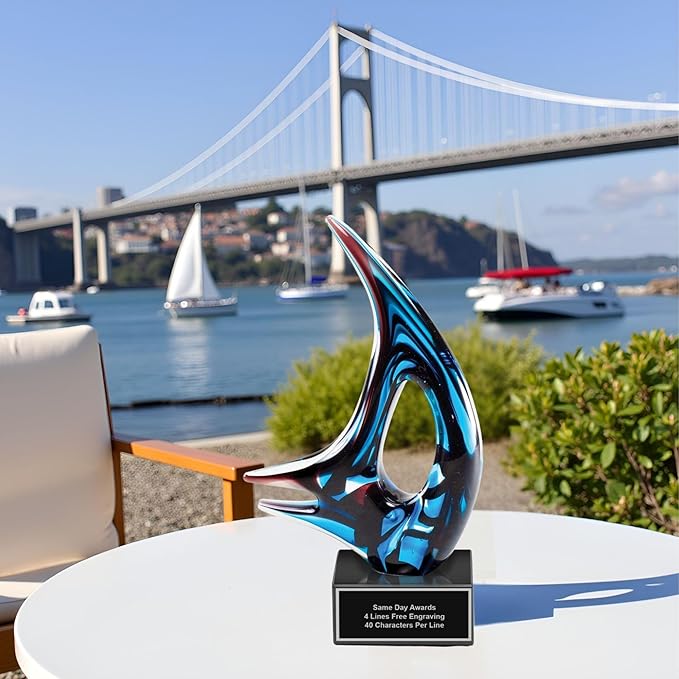 Hand-Blown Art Glass Award – Custom Engraved Elegant Award for Corporate, Sports Retirement Volunteer Recognition Leadership Personal Milestones Employee Gifts