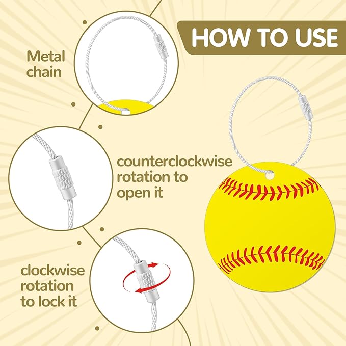 12 Pcs Softball Luggage Tags for Suitcases Travel Suitcase Labels with Metal Ring 2.75in Softball Keychain PVC Name Id and DIY Pocket Hug Card Backpack Charms for Men Women Travel Bag Suitcase