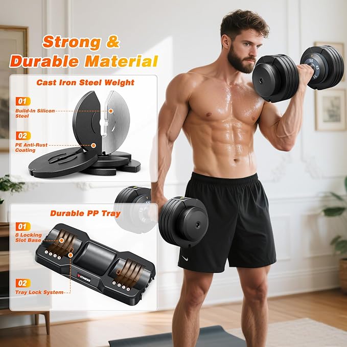 XDDIAS Adjustable Dumbbell Set of 2, 25/55/80LB Dumbbell Set-Fast Adjust Weights Set, 5/10/16 in 1 Free Weights Dumbbells Set with Anti-Slip Metal Handle, Compact Size for Men/Women Home Gym Equipment