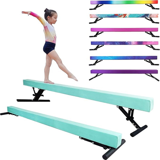 Adjustable Balance Beam for Kids, 8FT Gymnastics Beam with Anti-Slip Legs, High and Low Floor Beam for All Gymnastics Levels, Professional Gymnastic Equipment for Home, Gym Center