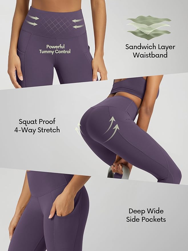 ODODOS Women's High Waisted Yoga Leggings with Pockets, Tummy Control Non See Through Workout Athletic Running Yoga Pants