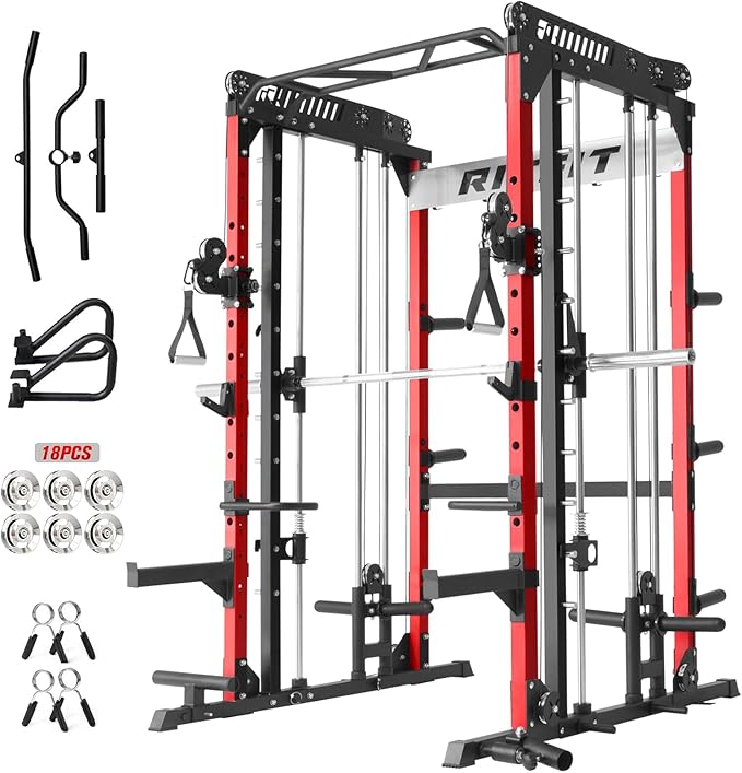 RitFit M1 Pro Smith Machine Package, All-in-One Power Cage with Weight Stack Set, Includes LAT Pulldown & Cable Crossover System for Home Gyme